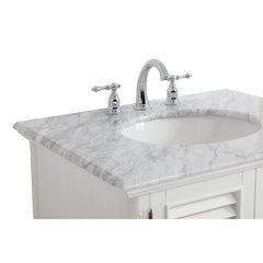 Single Bathroom Vanity, 30 Inch, White with Marble Top and Undermount Sink