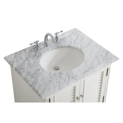 Single Bathroom Vanity, 30 Inch, White with Marble Top and Undermount Sink