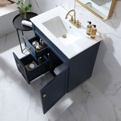 Single Bathroom Vanity, 30 Inch with Integrated Ceramic Sink in White