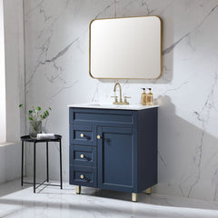 Single Bathroom Vanity, 30 Inch with Integrated Ceramic Sink in White
