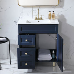 Single Bathroom Vanity, 30 Inch with Integrated Ceramic Sink in White
