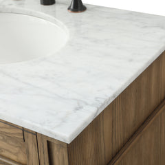 Single Bathroom Vanity, 32 Inch Marble Top with Porcelain Sink, Driftwood Base