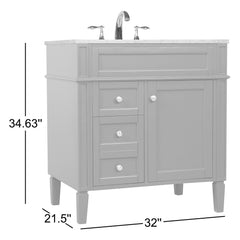 Single Bathroom Vanity, 32 Inch Marble Top with Porcelain Sink, Driftwood Base
