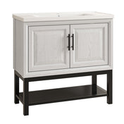 Single Bathroom Vanity, 36 In, with White Ceramic Sink and Black Hardware