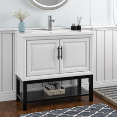 Single Bathroom Vanity, 36 In, with White Ceramic Sink and Black Hardware