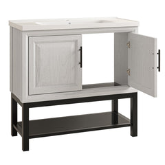 Single Bathroom Vanity, 36 In, with White Ceramic Sink and Black Hardware