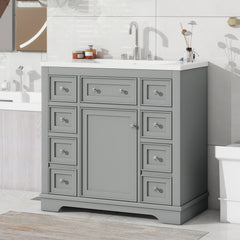 Single Bathroom Vanity, 36 Inch, Gray with White Ceramic Sink