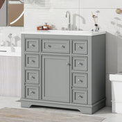 Single Bathroom Vanity, 36 Inch, Gray with White Ceramic Sink