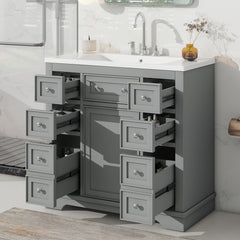 Single Bathroom Vanity, 36 Inch, Gray with White Ceramic Sink