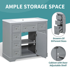 Single Bathroom Vanity, 36 Inch, Gray with White Ceramic Sink