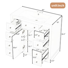 Single Bathroom Vanity, 36 Inch, Gray with White Ceramic Sink