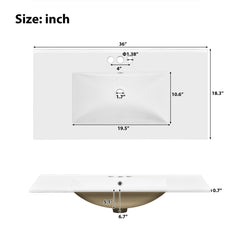 Single Bathroom Vanity, 36 Inch, Green with White Ceramic Top and Brushed Gold Hardware