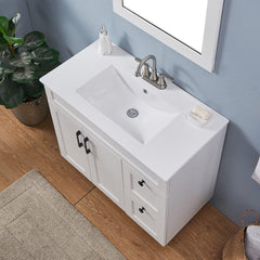 Single Bathroom Vanity, 36-Inch, Matte White with Sink and Black Pulls