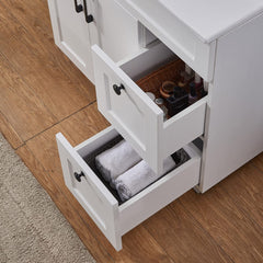Single Bathroom Vanity, 36-Inch, Matte White with Sink and Black Pulls