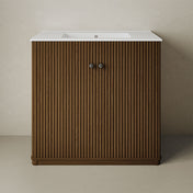 Single Bathroom Vanity, Lafayette, 36 Inch, Drop-In Ceramic Sink, Walnut