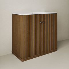 Single Bathroom Vanity, Lafayette, 36 Inch, Drop-In Ceramic Sink, Walnut
