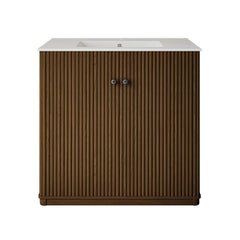 Single Bathroom Vanity, Lafayette, 36 Inch, Drop-In Ceramic Sink, Walnut
