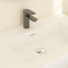 Single Bathroom Vanity with 3 Drawers, Walnut Base and White Solid Surface Top