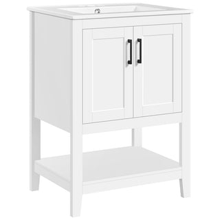 Single Bathroom Vanity with Ceramic Sink, 24 Inch Wide, White