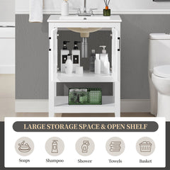 Single Bathroom Vanity with Ceramic Sink, 24 Inch Wide, White