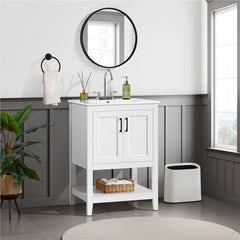 Single Bathroom Vanity with Ceramic Sink, 24 Inch Wide, White
