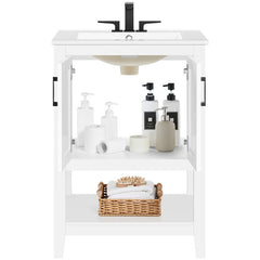 Single Bathroom Vanity with Ceramic Sink, 24 Inch Wide, White