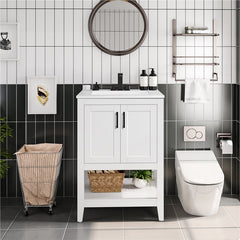 Single Bathroom Vanity with Ceramic Sink, 24 Inch Wide, White