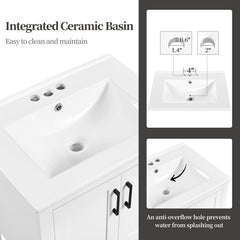 Single Bathroom Vanity with Ceramic Sink, 24 Inch Wide, White
