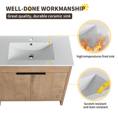 Single Bathroom Vanity with Drop-In Ceramic Sink in Brown and Glossy White
