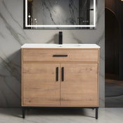 Single Bathroom Vanity with Drop-In Sink, Natural Plywood Base with White Top