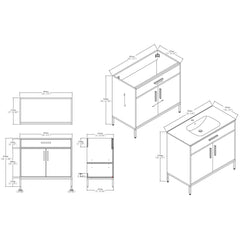 Single Bathroom Vanity with Drop-In Sink, Natural Plywood Base with White Top