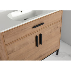 Single Bathroom Vanity with Drop-In Sink, Natural Plywood Base with White Top