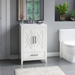 Single Bathroom Vanity with Integrated Sink, 23.88 in W, White