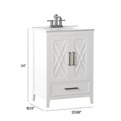 Single Bathroom Vanity with Integrated Sink, 23.88 in W, White
