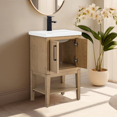 Single Bathroom Vanity with White Ceramic Sink and Fir Essence Base