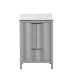Single Bathroom Vanity with White Quartz Top and Gray Rubberwood Base