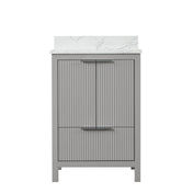 Single Bathroom Vanity with White Quartz Top and Gray Rubberwood Base