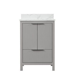 Single Bathroom Vanity with White Quartz Top and Gray Rubberwood Base