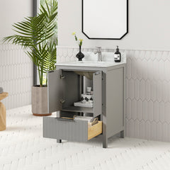 Single Bathroom Vanity with White Quartz Top and Gray Rubberwood Base