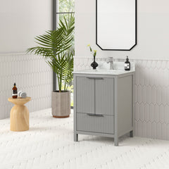 Single Bathroom Vanity with White Quartz Top and Gray Rubberwood Base