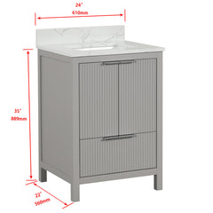 Single Bathroom Vanity with White Quartz Top and Gray Rubberwood Base