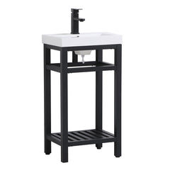 Single Bathroom Vanity with White Resin Top and Black Metal Base