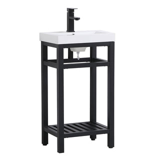Single Bathroom Vanity with White Resin Top and Black Metal Base