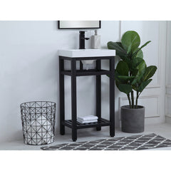 Single Bathroom Vanity with White Resin Top and Black Metal Base