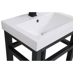 Single Bathroom Vanity with White Resin Top and Black Metal Base