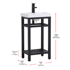Single Bathroom Vanity with White Resin Top and Black Metal Base