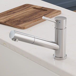 Single Handle Kitchen Faucet, Pull Out Spray, Deck Mount, Brushed Stainless Steel