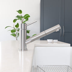 Single Handle Kitchen Faucet, Pull Out Spray, Deck Mount, Brushed Stainless Steel