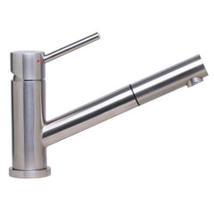 Single Handle Kitchen Faucet, Pull Out Spray, Deck Mount, Brushed Stainless Steel