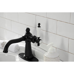 Single-Hole Bathroom Faucet, Nautical, One-Handle with Push Pop-Up Drain in Matte Black